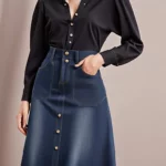 High Waist Long Denim Skirt Outfit