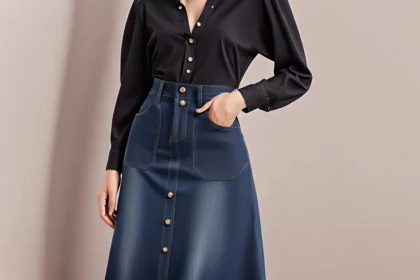 High Waist Long Denim Skirt Outfit