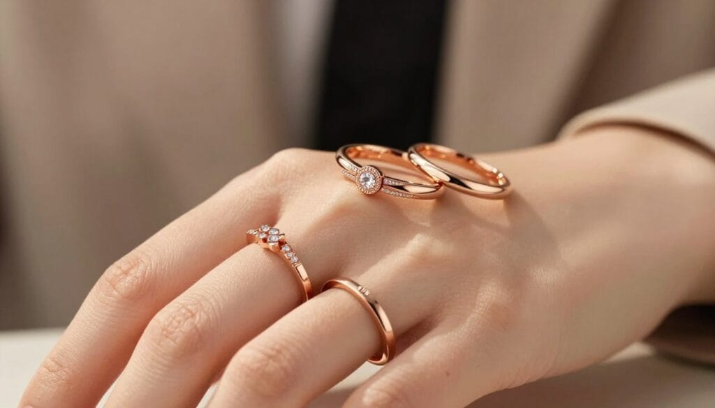 elegant rose gold bands on warm skin tone elegant rose gold bands on warm skin tone