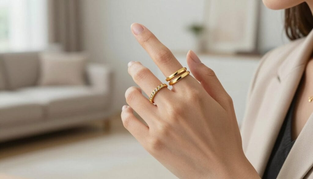 trendy gold rings stacked on fingers trendy gold rings stacked on fingers