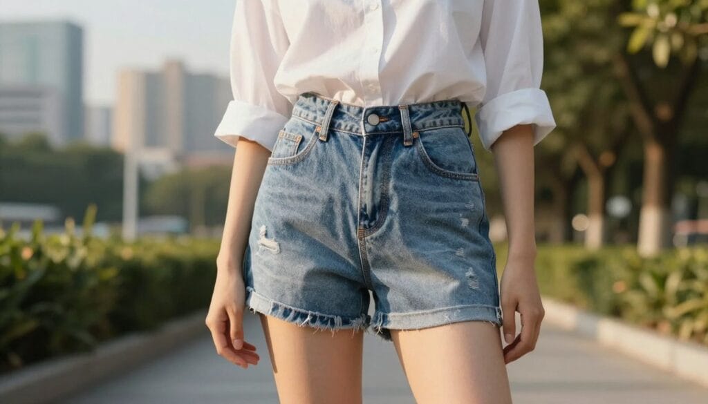 high-waisted denim shorts high-waisted denim shorts